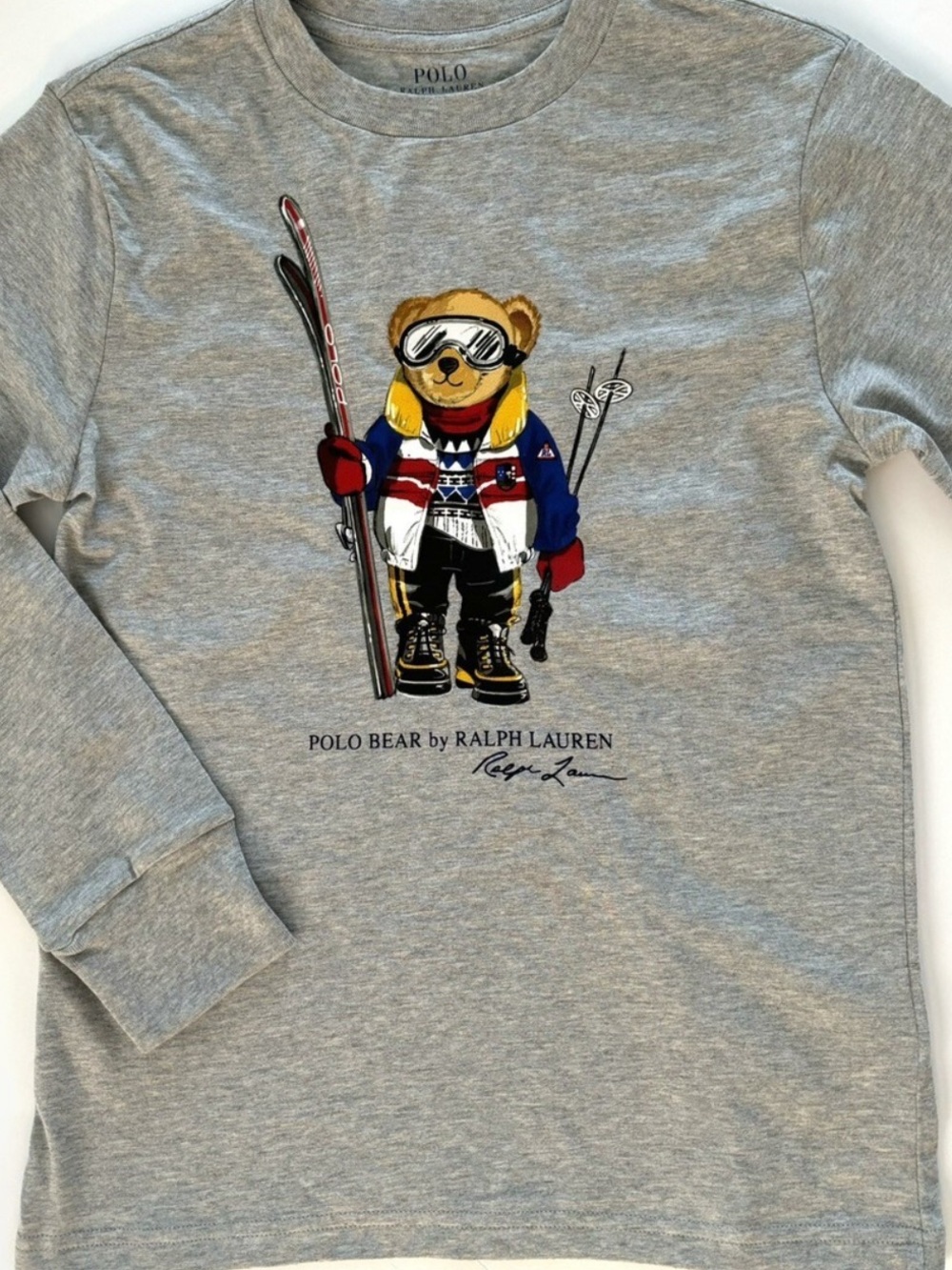 Polo by Ralph Lauren Gray Long Sleeve Tee with Skiing Polo Bear
